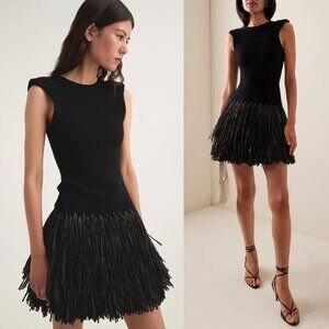 Aje Rushes Raffia Black Knit Mini Dress Size S NWT